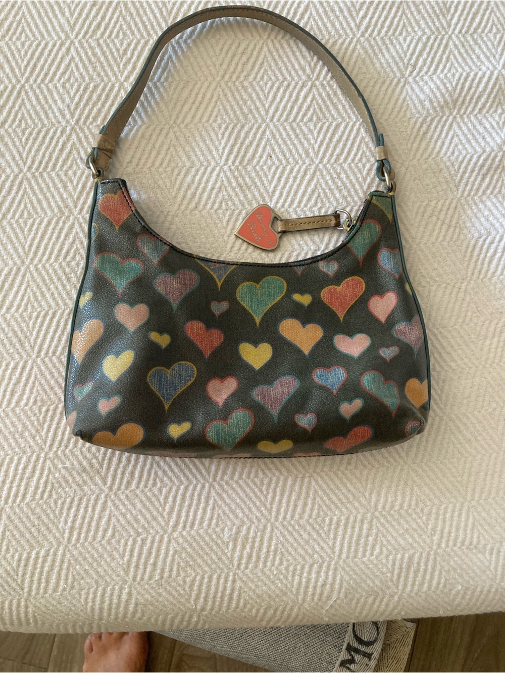 Dooney & Bourke Black Shoulder Bag with Multicolor Hearts